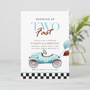 Invitation DEUX Fast Race Car 2e anniversaire Blue boy