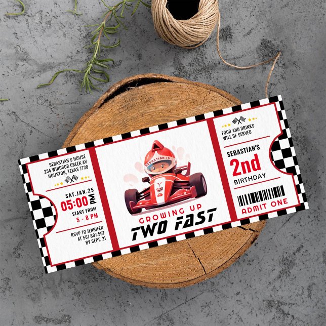 Invitation Deux Fast Race Car Billet Pass Deuxième Anniversai (Créateur téléchargé)