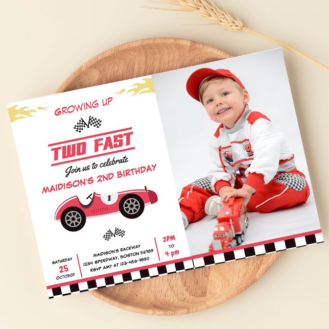 Invitation Deux Fast Race Car Boy 1st Birthday Party Photo (Créateur téléchargé)