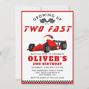 Invitation Deux Fast Race Car Boy 2e fête d'anniversaire