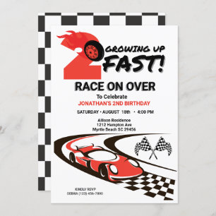 Invitation Deux Fast Race Car Boy 2e fête d'anniversaire