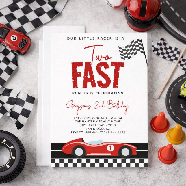 Invitation Deux Fast Race Car Boy 2e fête d'anniversaire (Two Fast Race Car Boy 2nd Birthday Party Invitation
)