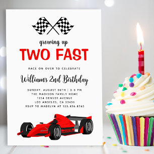 Invitation Deux Fast Race Car Boy 2e fête d'anniversaire