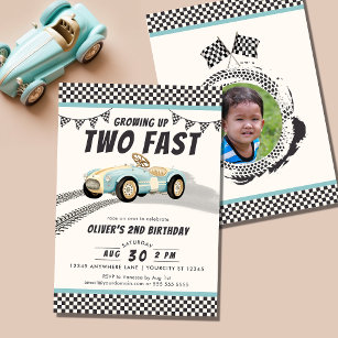 Invitation Deux Fast Race Car Boy 2e fête d'anniversaire