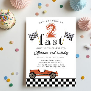 Invitation Deux Fast Race Car Boy 2e fête d'anniversaire