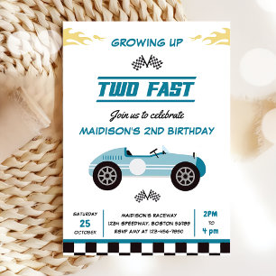 Invitation Deux Fast Race Car Boy 2e fête d'anniversaire