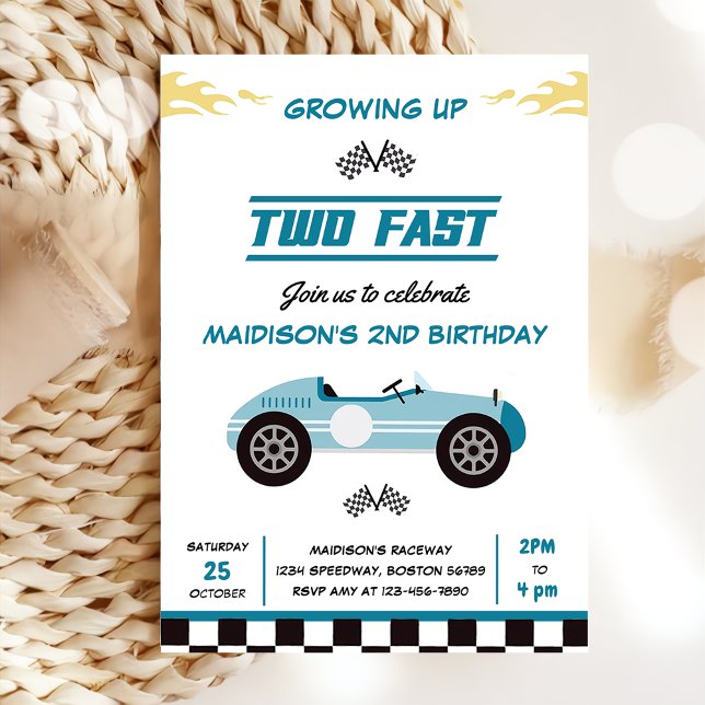 Invitation Deux Fast Race Car Boy 2e fête d'anniversaire (Créateur téléchargé)