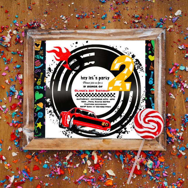 Invitation Deux Fast Race Car Boy 2e fête d'anniversaire (Créateur téléchargé)