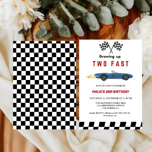 Invitation Deux Fast Race Car Boy 2e fête d'anniversaire