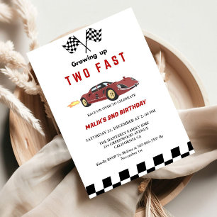 Invitation Deux Fast Race Car Boy 2e fête d'anniversaire