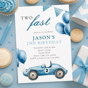 Invitation Deux Fast Race Car Boy 2e fête d'anniversaire