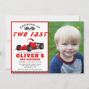 Invitation Deux Fast Race Car Boy 2e Photo Anniversaire
