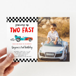Invitation Deux Fast Race Car Boy 2nd Birthday Party Photo