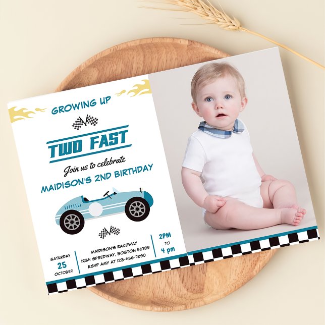 Invitation Deux Fast Race Car Boy 2nd Birthday Party Photo (Créateur téléchargé)