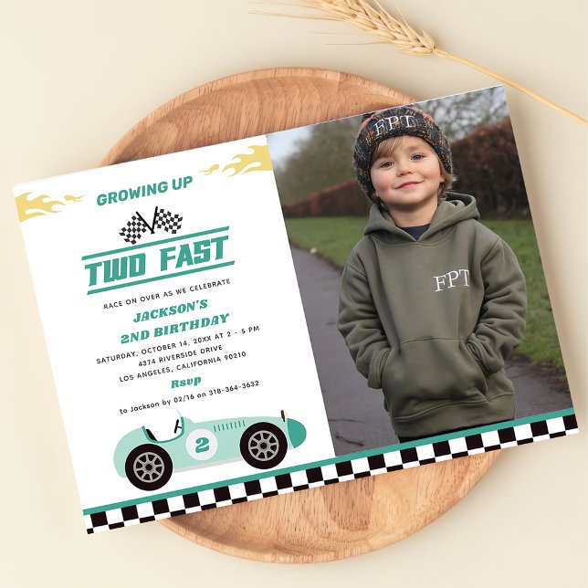 Invitation Deux Fast Race Car Boy 2nd Birthday Party Photo (Créateur téléchargé)
