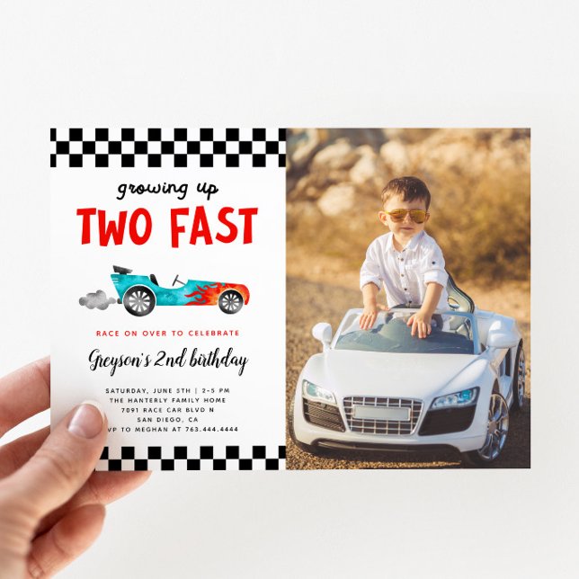 Invitation Deux Fast Race Car Boy 2nd Birthday Party Photo (Créateur téléchargé)