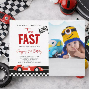 Invitation Deux Fast Race Car Boy Photo 2nd Birthday Party