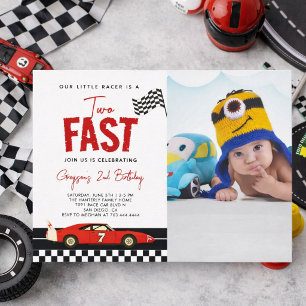 Invitation Deux Fast Race Car Boy Photo 2nd Birthday Party