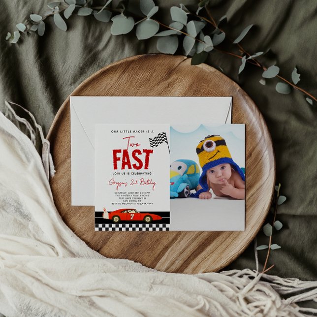 Invitation Deux Fast Race Car Boy Photo 2nd Birthday Party (Créateur téléchargé)