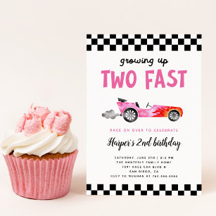 Invitation Deux Fast Race Car Girl 2e fête d'anniversaire