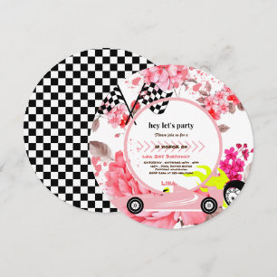 Invitation Deux Fast Race Car girls 2e Anniversaire Party Inv