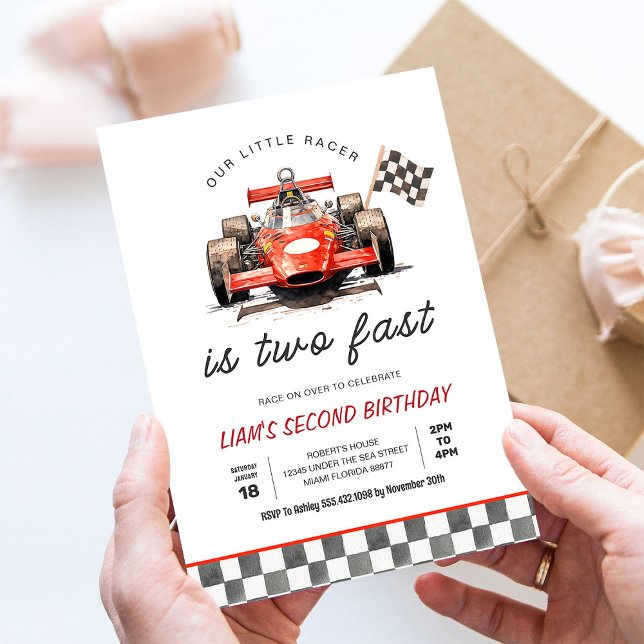Invitation DEUX Fast Race Car Vintage 2e anniversaire (Créateur téléchargé)