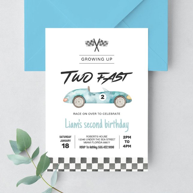 Invitation DEUX Fast Race Car Vintage 2e anniversaire (Créateur téléchargé)