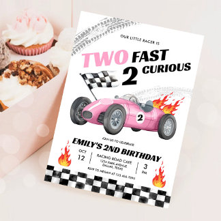 Invitation Deux Fast Race Pink Car 2e Fille Anniversaire