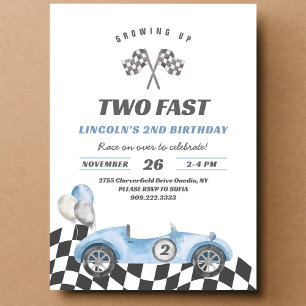 Invitation Deux Fast Racing Car Vintage 2e Anniversaire