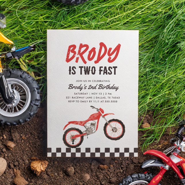 Invitation Deux Fast Red Dirt Bike Boy 2e anniversaire (Créateur téléchargé)