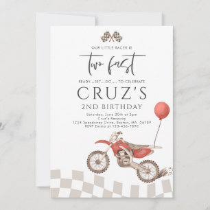 Invitation Deux Fast Red Dirt Bike Boy 2e fête d'anniversaire
