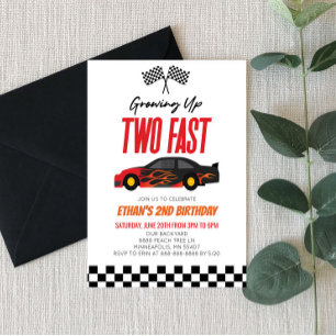 Invitation Deux Fast Red Flame Race Car 2e fête d'anniversair