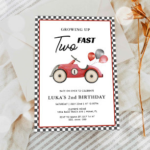 Invitation DEUX Fast Red Race Car Boys 2e anniversaire