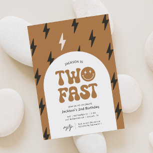 Invitation Deux Fast Retro Happy Face 2e anniversaire