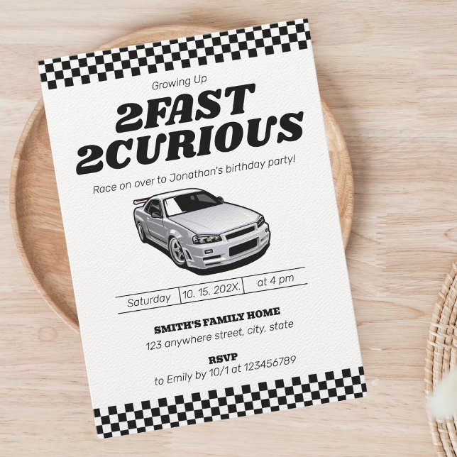 Invitation Deux Fast Two Handle Boy 2e fête d'anniversaire (2Fast 2Curious movie themed 2nd birthday invitation)