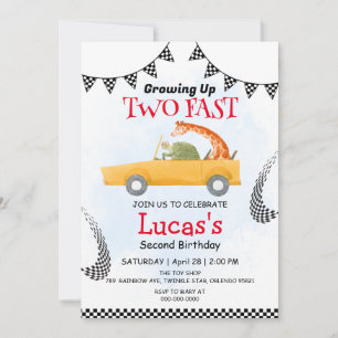 Invitation Deux Fast wild Safari Race Car 2e fête d'anniversa