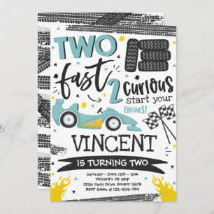 Invitation Deux fête d'anniversaire rapide Blue Race Car 2e a