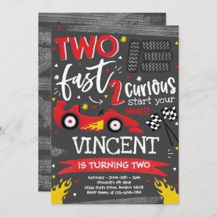 Invitation Deux fête d'anniversaire rapide Red Race Car 2e an