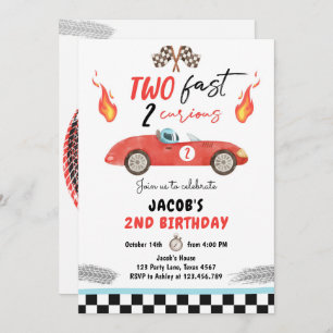 Invitation Deux fête d'anniversaire rapide Red Race Car 2e an