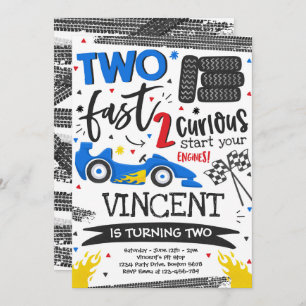 Invitation Deux fête d'anniversaire rapide Red Race Car 2e an