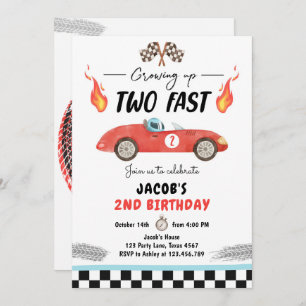 Invitation Deux fête d'anniversaire rapide Red Race Car 2e an