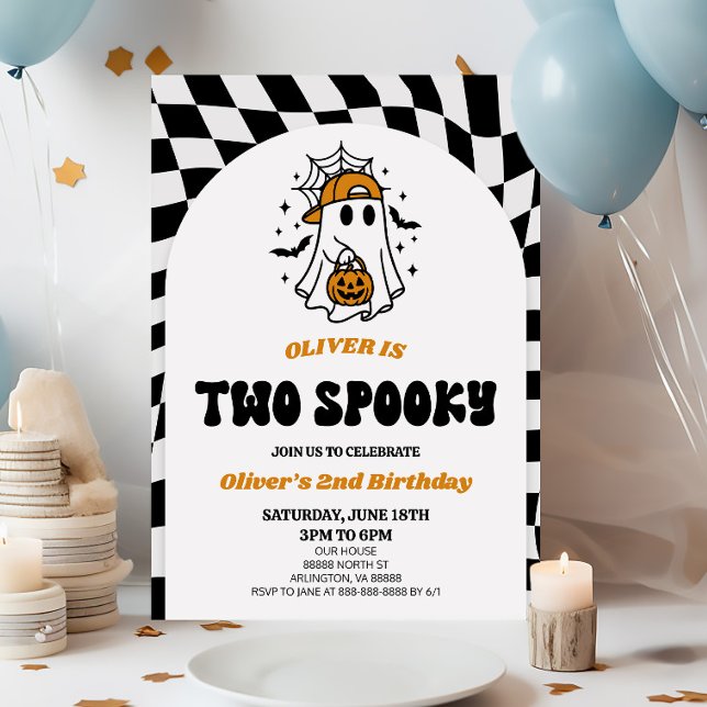 Invitation Deux fêtes d'anniversaire rétro Halloween effrayan (Créateur téléchargé)