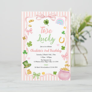 Invitation Deux Fille Chanceuse 2ème Anniversaire Rose Shamro