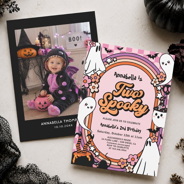 Invitation Deux Fille d'anniversaire de 2 ans pour Halloween  (Créateur téléchargé)