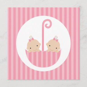 Invitation Deux filles dans un parapluie rose