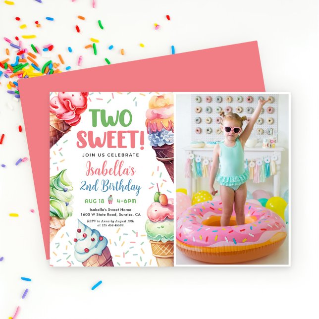 Invitation Deux filles douces crème glacée 2e anniversaire (Créateur téléchargé)