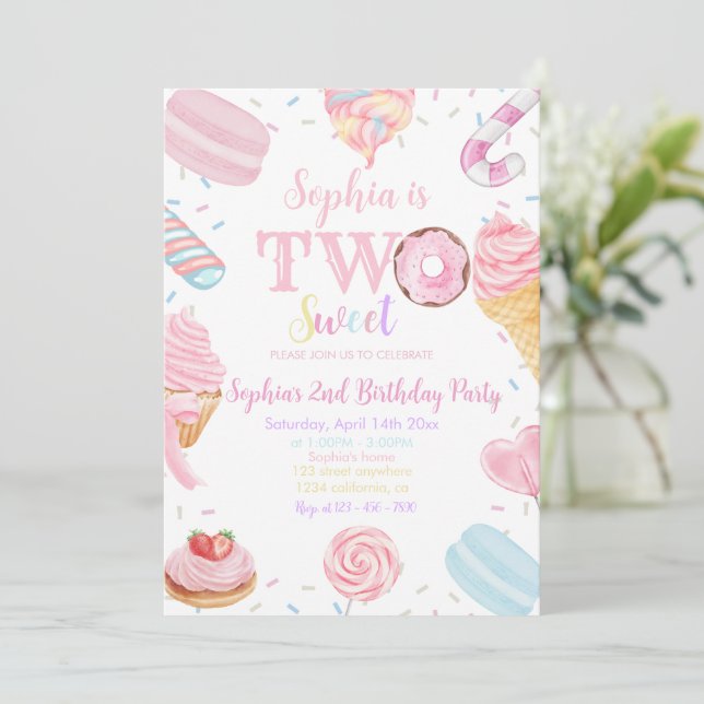 Invitation Deux filles douces Donut Pastel rose 2e anniversai (Debout devant)