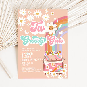 Invitation Deux filles groovy anniversaire jumelles Daisy Rai