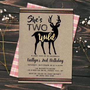 Invitation Deux Filles sauvages Cerf de bois 2e anniversaire
