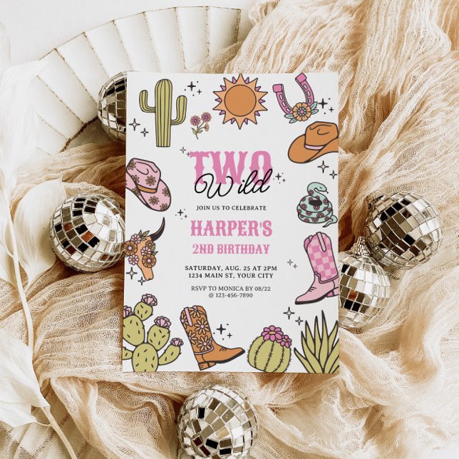 Invitation Deux filles sauvages Deuxième Rodéo Anniversaire (Two Wild Western Girls 2nd Birthday Invite)
